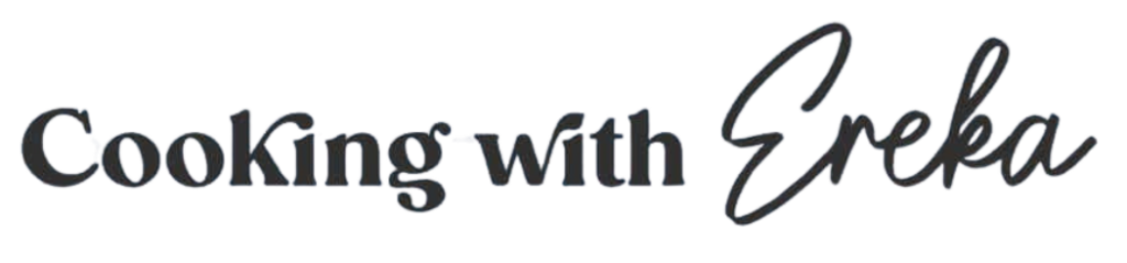 Black text on a white background reads Cooking with Ereka, with Cooking with in a bold font and Ereka in a script font.